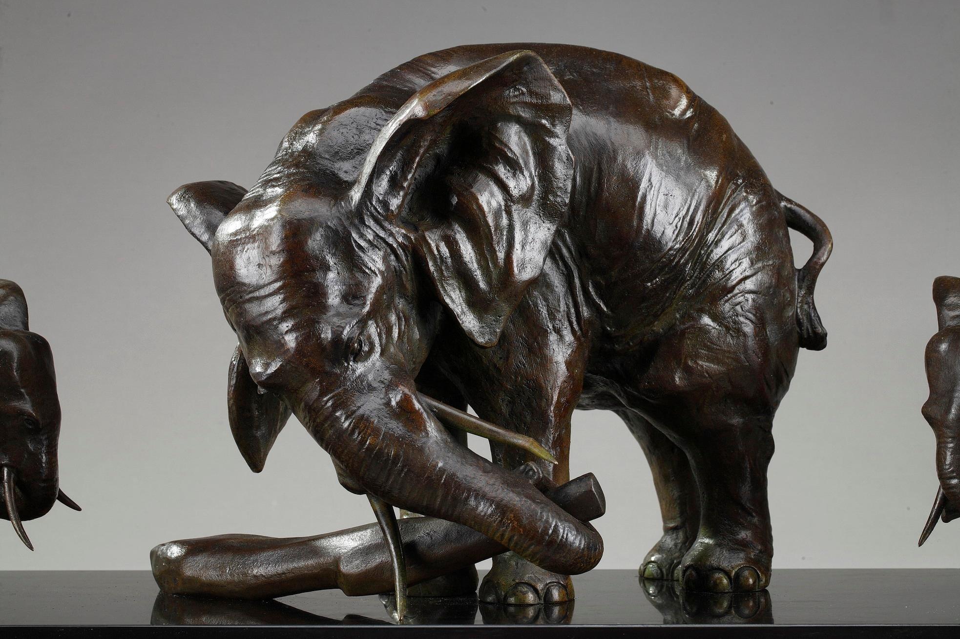 French Art Deco Elephant with Its Two Baby Elephants by Ulisse Caputo For Sale