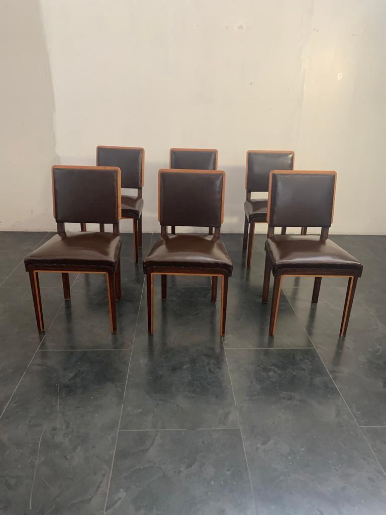 Art Deco Elm, Maple & Leatherette Dining Chairs, 1940s, Set of 6 For Sale 4