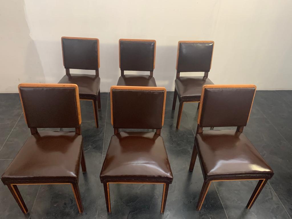 Art Deco Elm, Maple & Leatherette dining chairs, 1940s, Set of 6.
Packaging with bubble wrap and cardboard boxes is included. If the wooden packaging is needed (crates or boxes) for US and International Shipping, it's required a separate cost (will