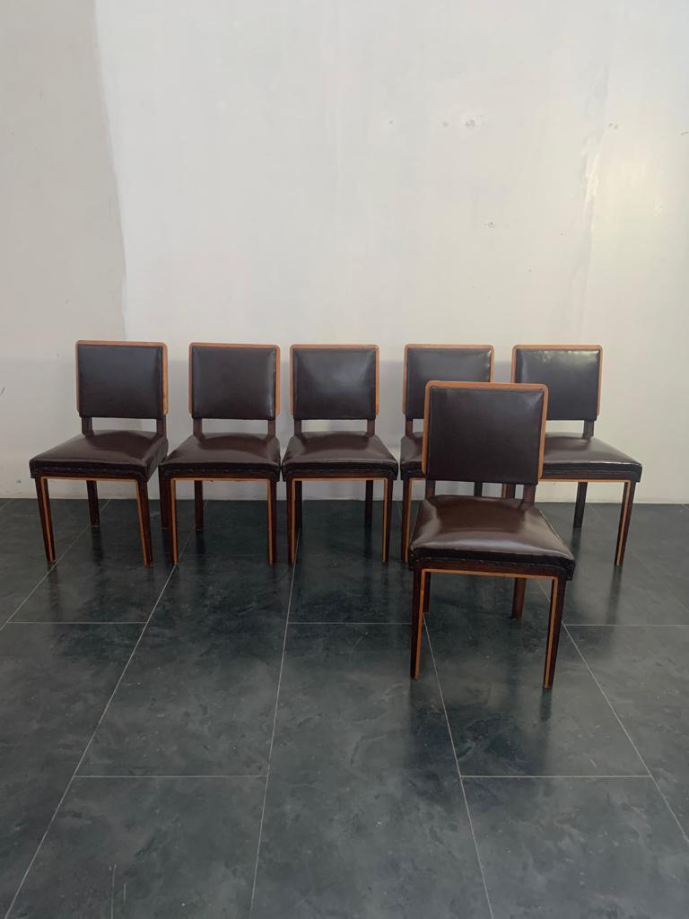 Art Deco Elm, Maple & Leatherette Dining Chairs, 1940s, Set of 6 In Good Condition For Sale In Montelabbate, PU