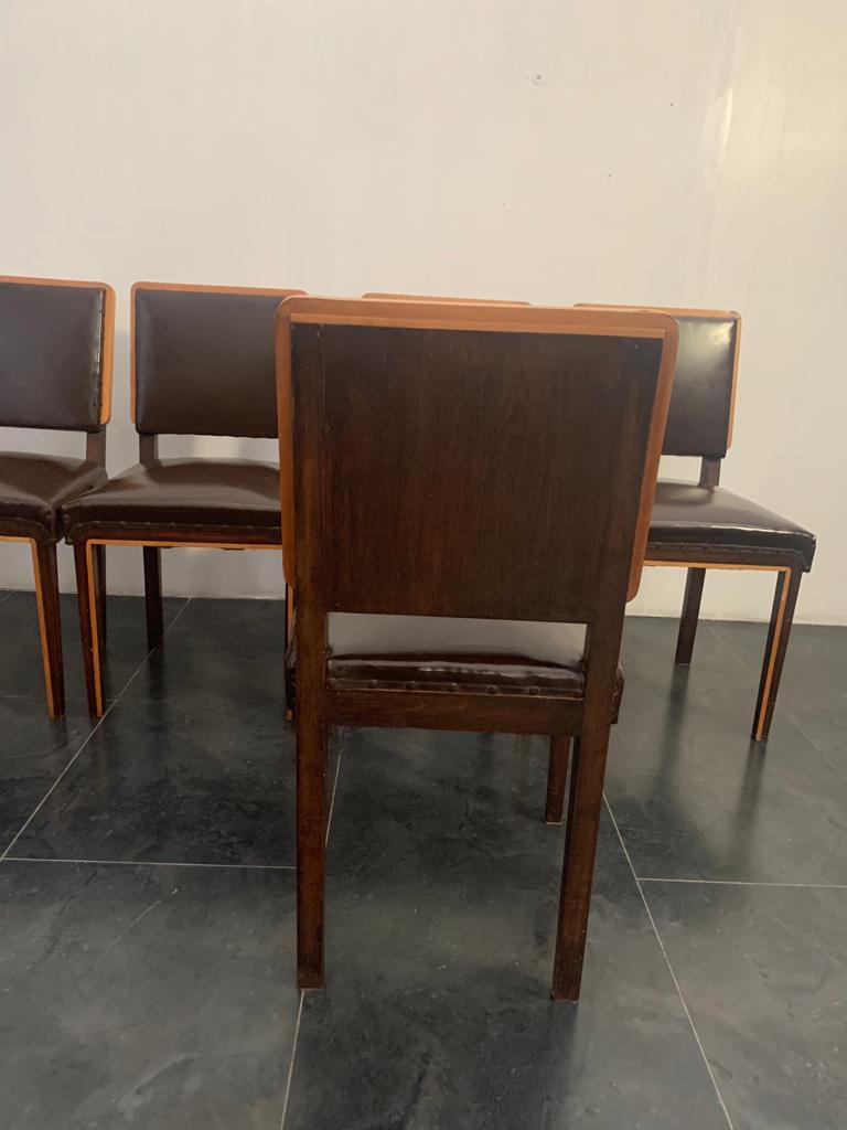 Chaises de salle à manger Art Déco en orme, érable et similicuir, années 1940, lot de 6 Bon état - En vente à Montelabbate, PU