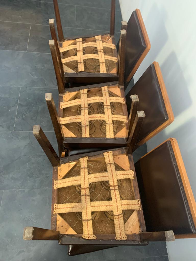 Imitation cuir Chaises de salle à manger Art Déco en orme, érable et similicuir, années 1940, lot de 6 en vente