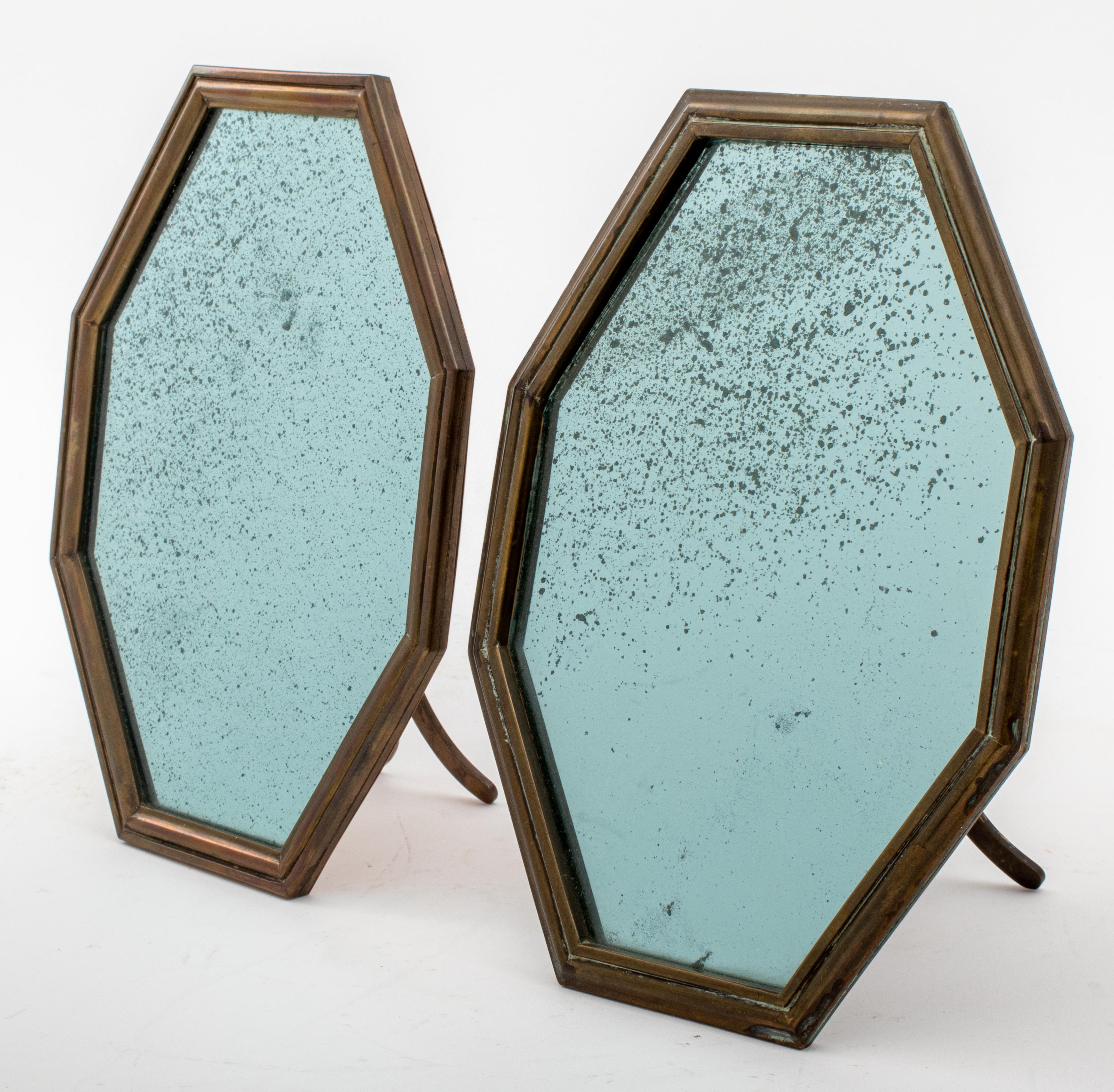 Zwei längliche achteckige Bronzespiegel im Art-déco-Stil im Angebot 1