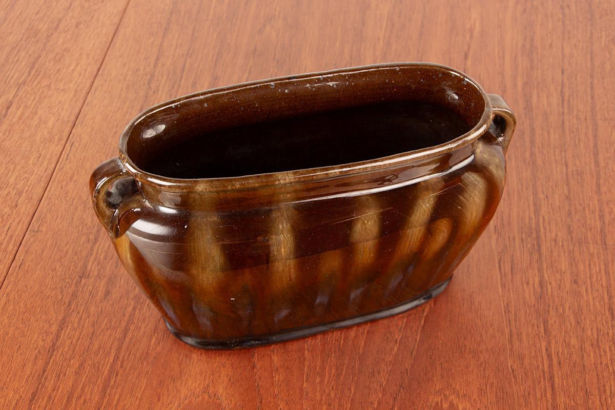 Art Deco elongated vase in flamed and iridescent stoneware by Edouard Grégoire. im Angebot 2