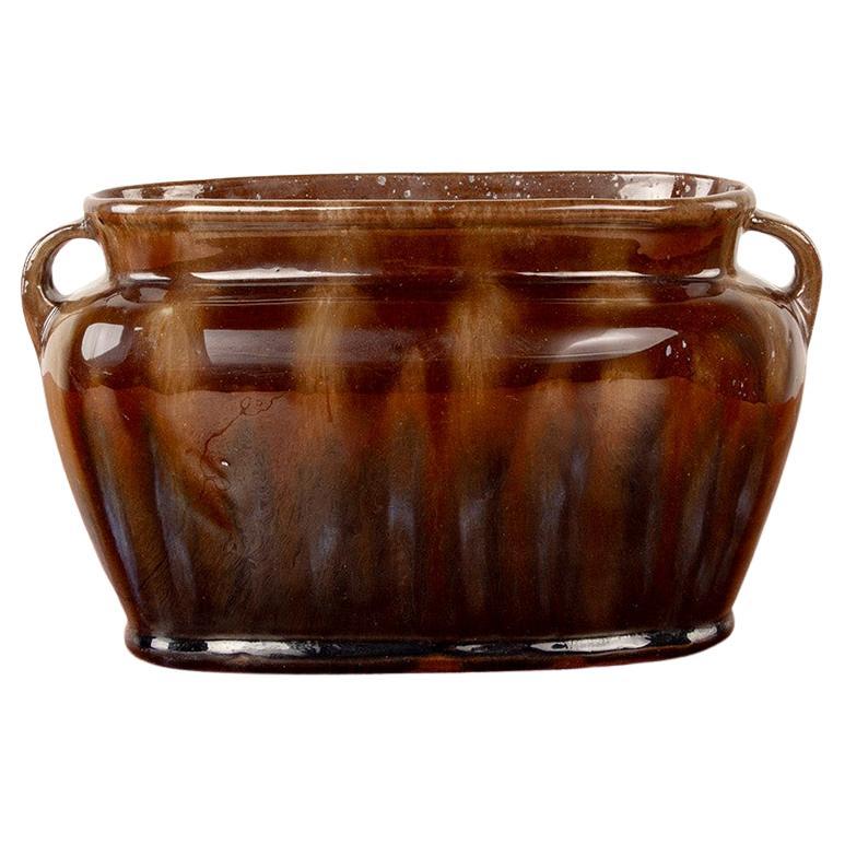 Art Deco elongated vase in flamed and iridescent stoneware by Edouard Grégoire. im Angebot