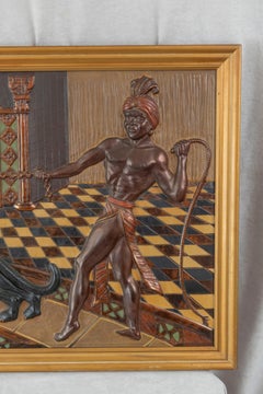 Art Deco Embossed Lithograph on Celluloid, Panther and Tamer in Palace, 1920's