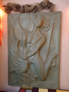 Art Deco Embossed Pewter Panel Sculpture, 1920s