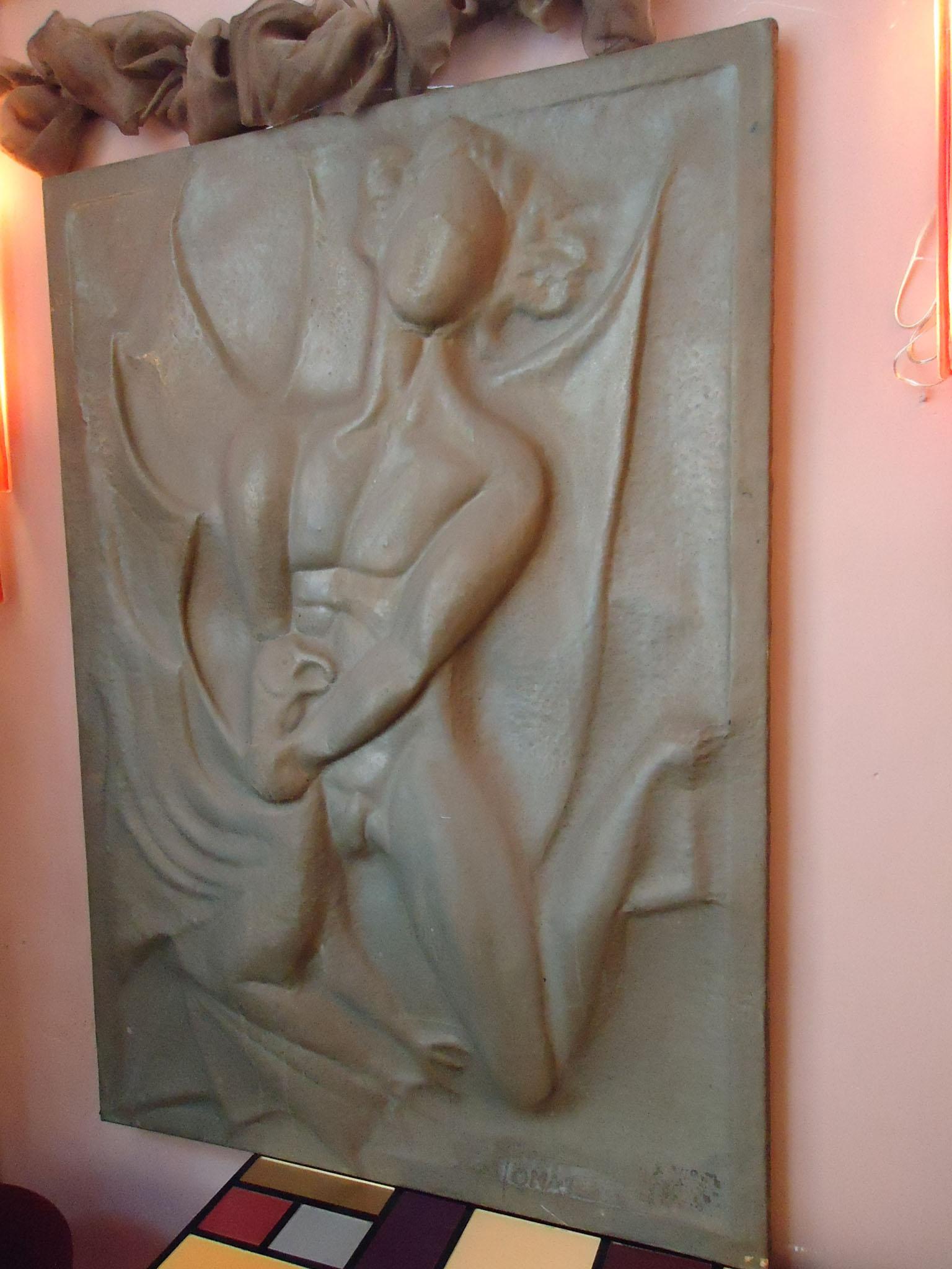 Italian Art Deco Embossed Pewter Panel Sculpture, 1920s For Sale