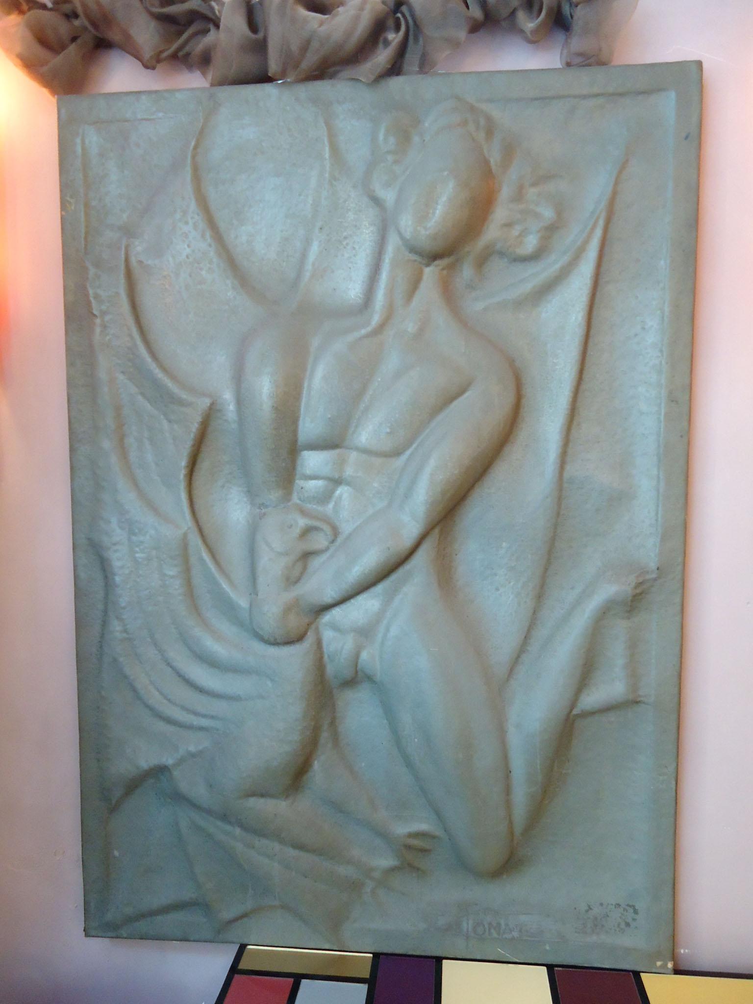 Art Deco Embossed Pewter Panel Sculpture, 1920s In Good Condition In Florence, IT