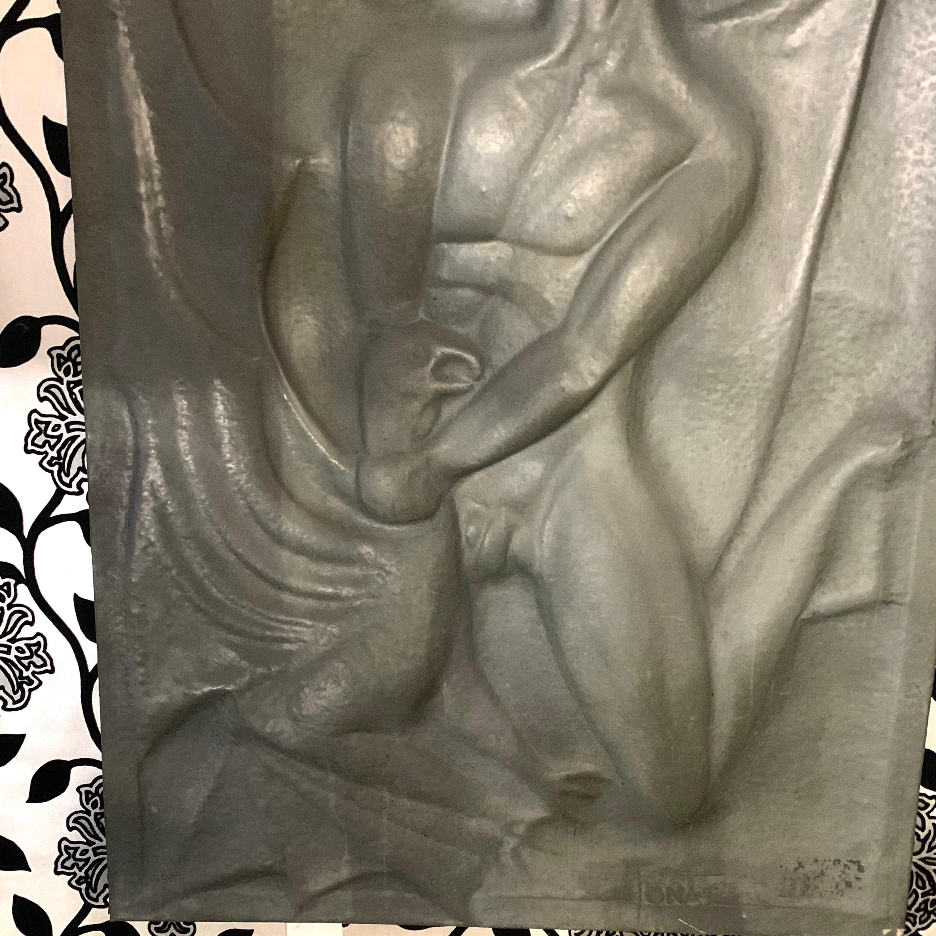 Art Deco Embossed Pewter Panel Sculpture, 1920s 3