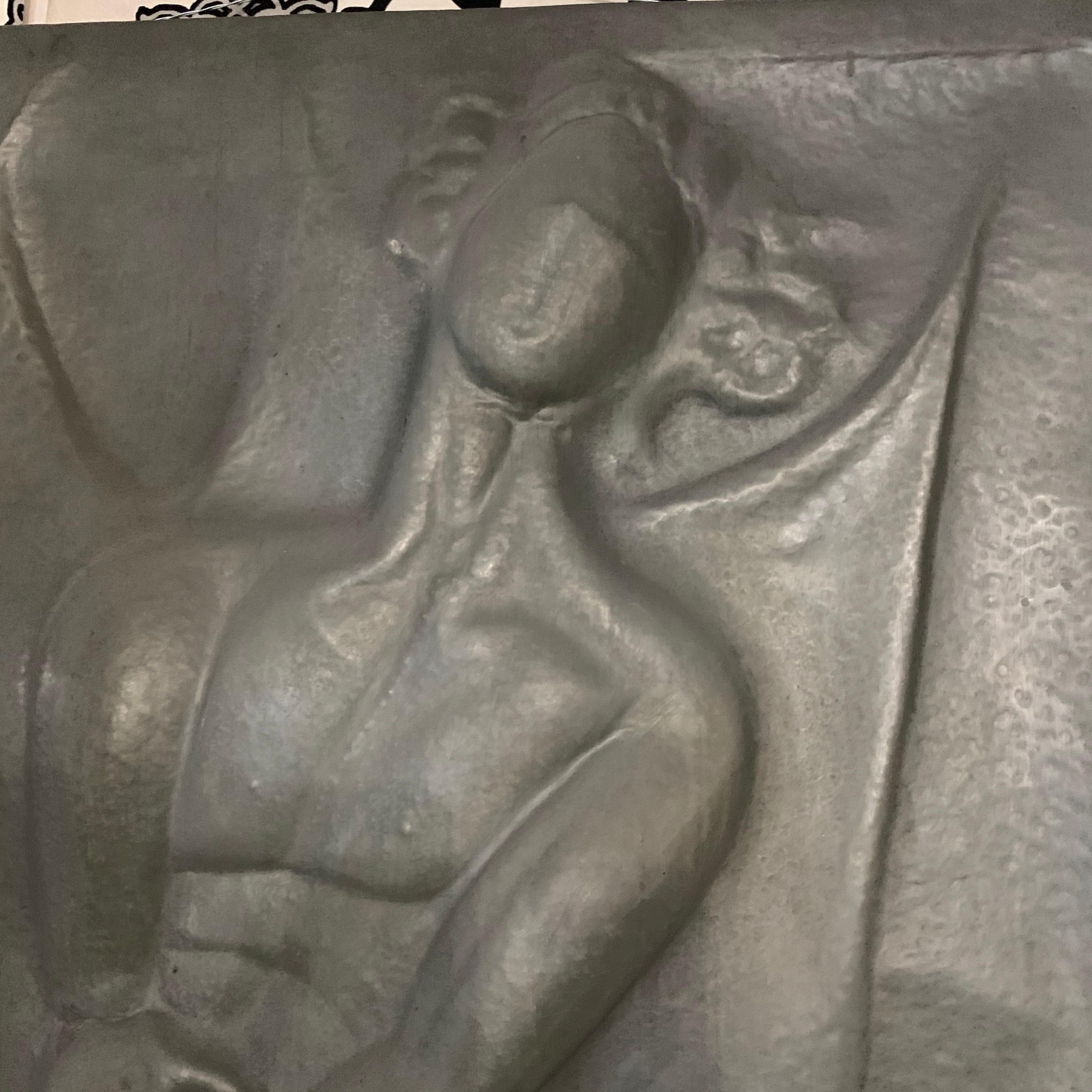 Art Deco Embossed Pewter Panel Sculpture, 1920s For Sale 4