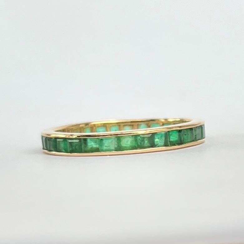 Women's Art Deco Emerald and 14 Carat Gold Eternity Band For Sale