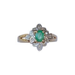 Art Deco Emerald and Diamond 18 Carat Gold and Platinum Ring