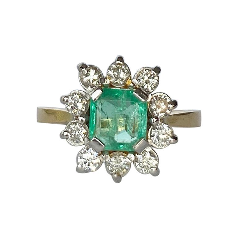 Art Deco Emerald and Diamond 18 Carat Gold Cluster