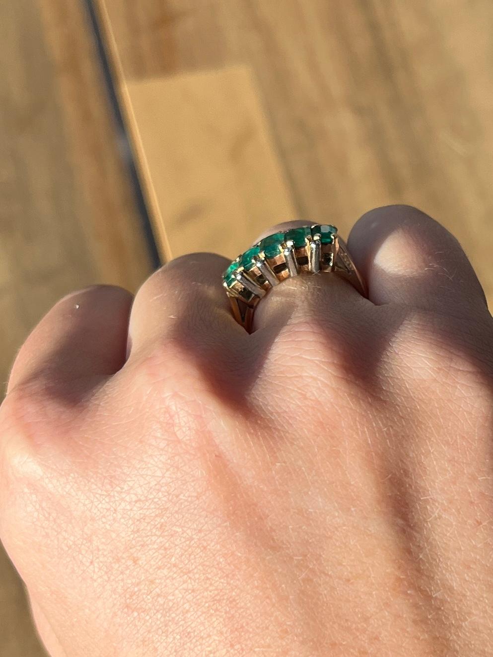 Emerald Cut Art Deco Emerald and Diamond 18 Carat Gold Five-Stone Ring