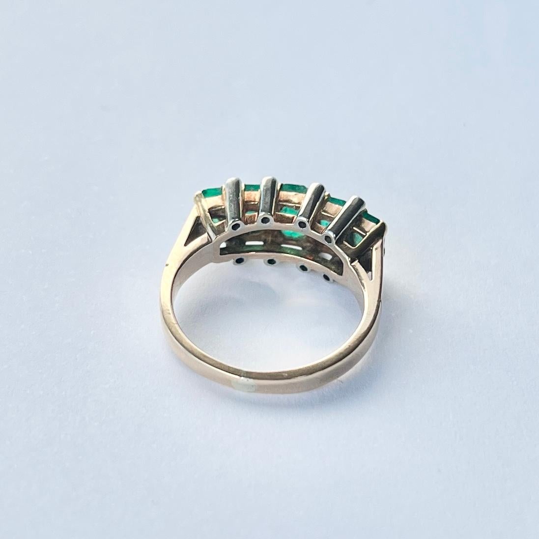 Women's Art Deco Emerald and Diamond 18 Carat Gold Five-Stone Ring