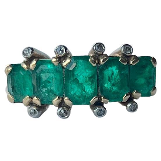 Art Deco Emerald and Diamond 18 Carat Gold Five-Stone Ring