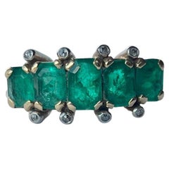 Antique Art Deco Emerald and Diamond 18 Carat Gold Five-Stone Ring