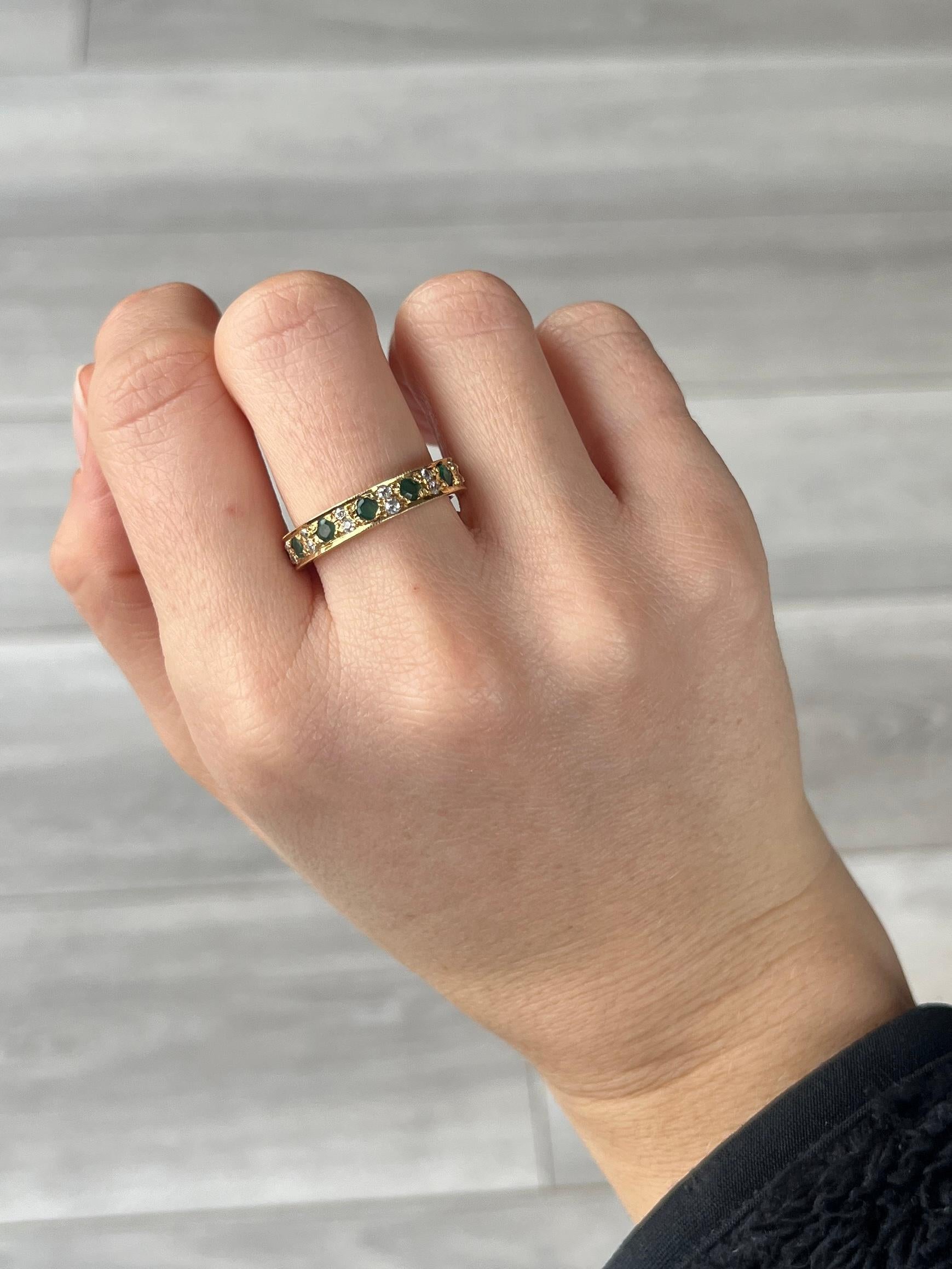Round Cut Art Deco Emerald and Diamond 18 Carat Gold Full Eternity Band