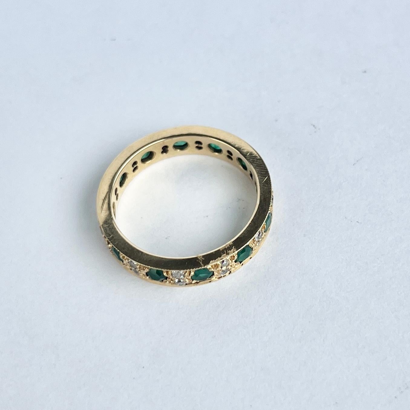 Women's Art Deco Emerald and Diamond 18 Carat Gold Full Eternity Band