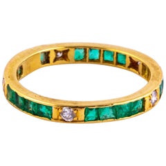 Antique Art Deco Emerald and Diamond 18 Carat Gold Full Eternity Band