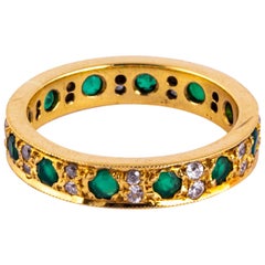 Antique Art Deco Emerald and Diamond 18 Carat Gold Full Eternity Band