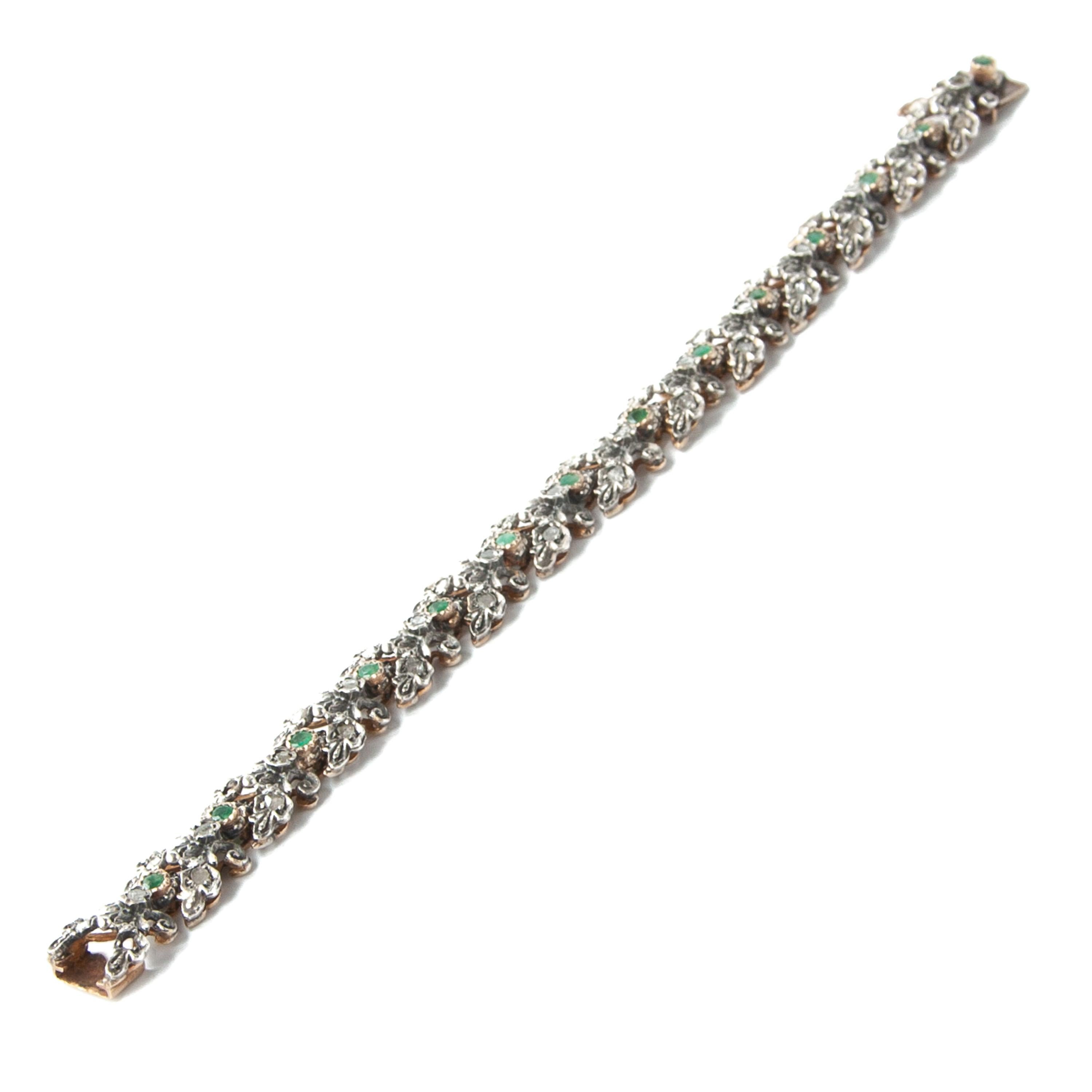 Antikes edwardianisches Goldarmband mit Smaragd und Diamant für Damen oder Herren im Angebot