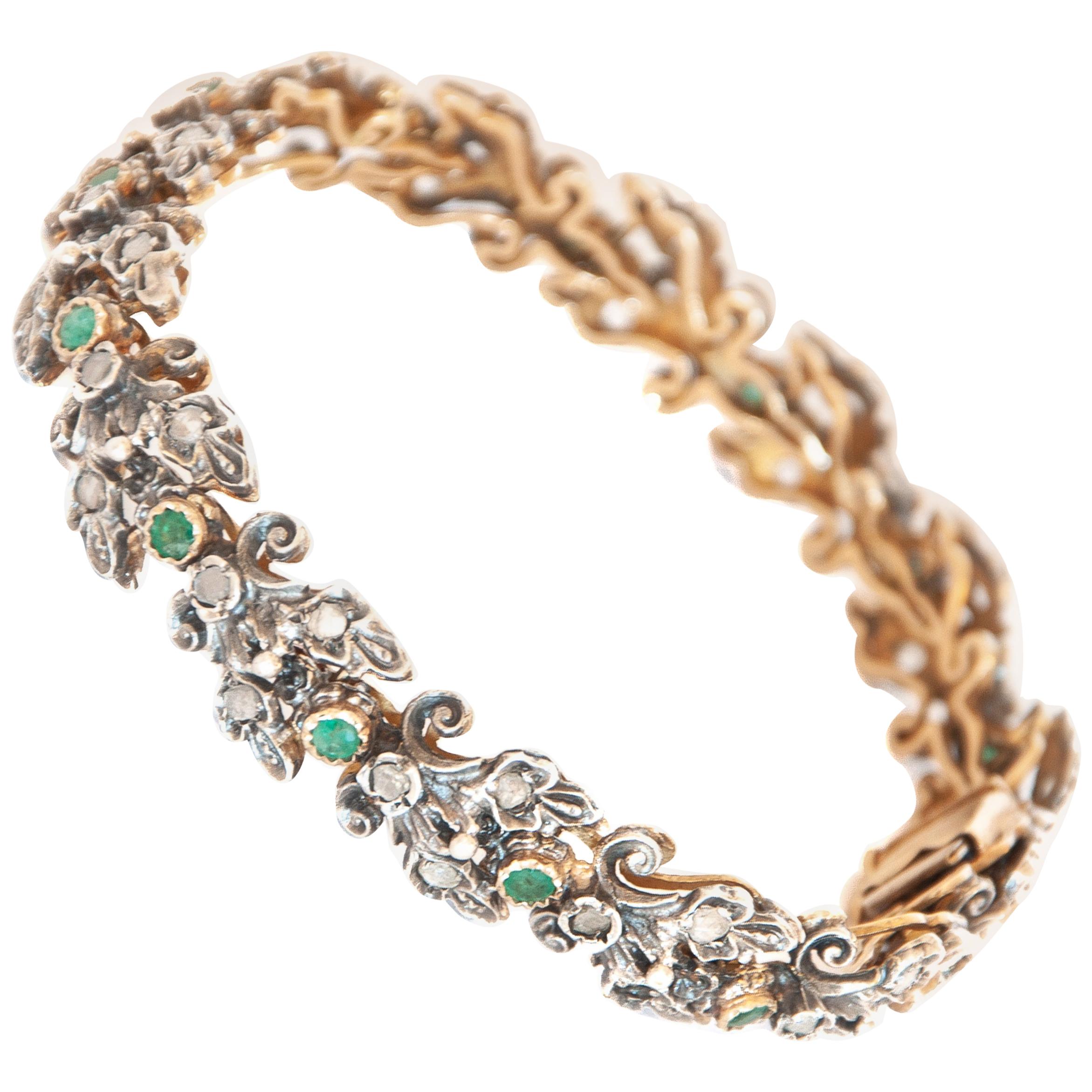 Emerald and Diamond 18K Gold Link Bracelet