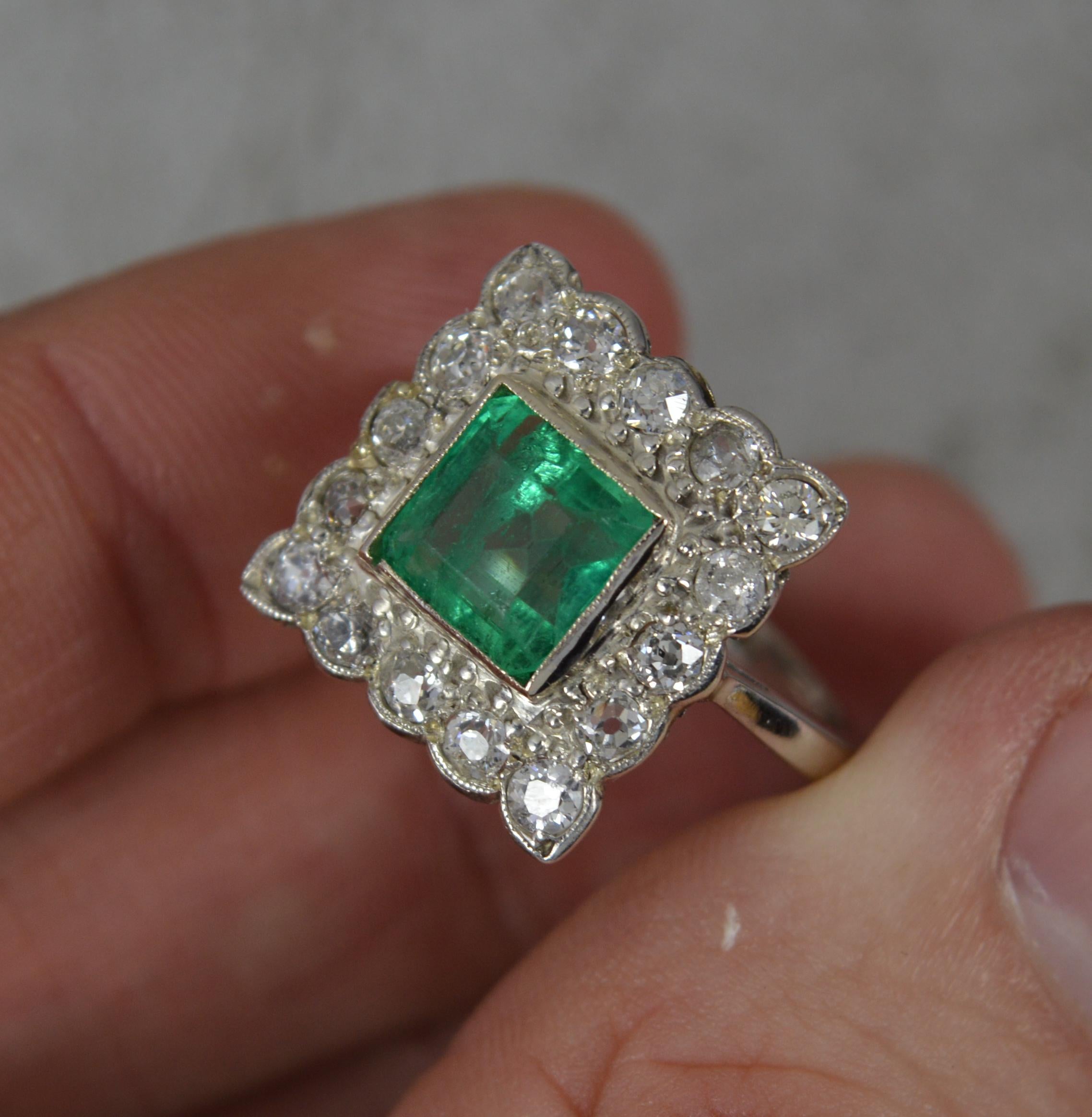 Art Deco Emerald and Diamond 18ct White Gold Panel Cluster Ring 3