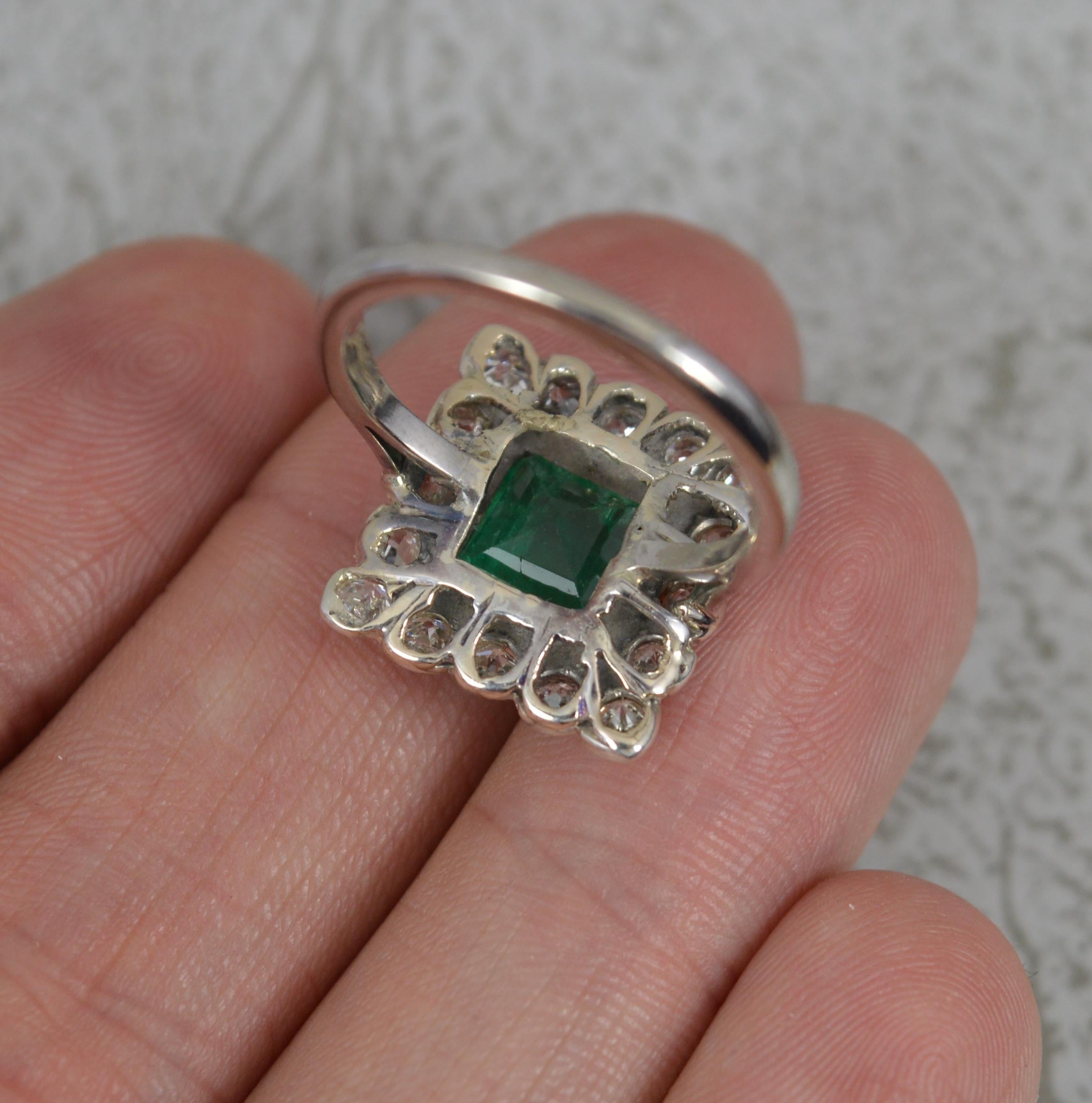 Art Deco Emerald and Diamond 18ct White Gold Panel Cluster Ring For Sale 4