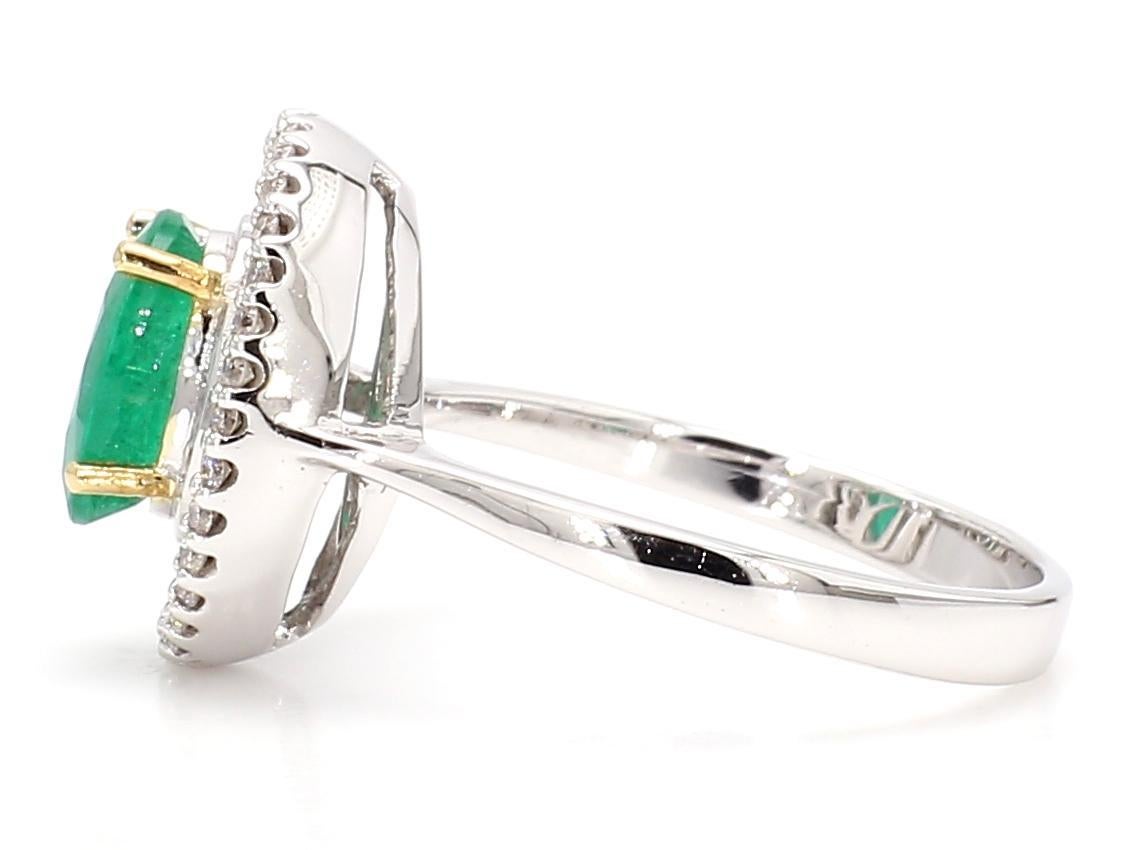 Oval Cut Art Deco Emerald and Diamond 18K Gold Cocktail Ring For Sale