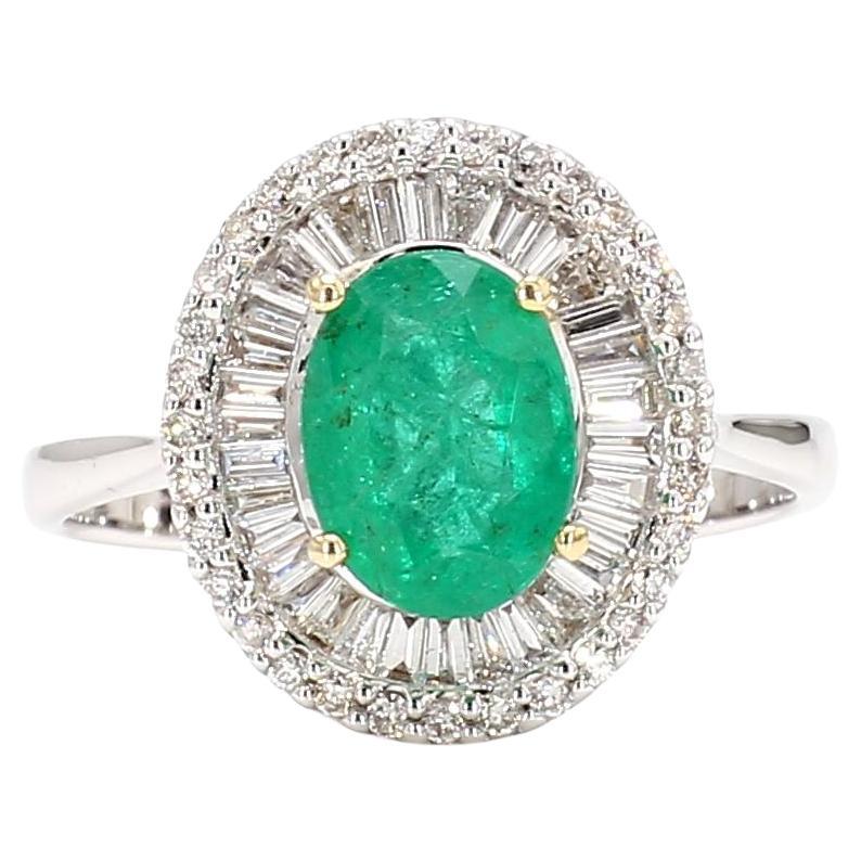 Art Deco Emerald and Diamond 18K Gold Cocktail Ring For Sale