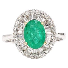 Vintage Art Deco Emerald and Diamond 18K Gold Cocktail Ring
