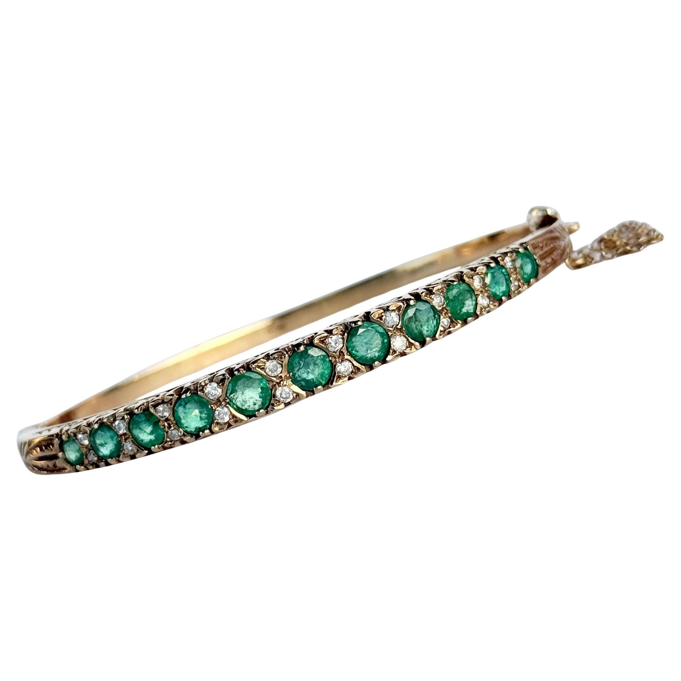 Art Deco Emerald and Diamond 9 Carat Gold Bangle