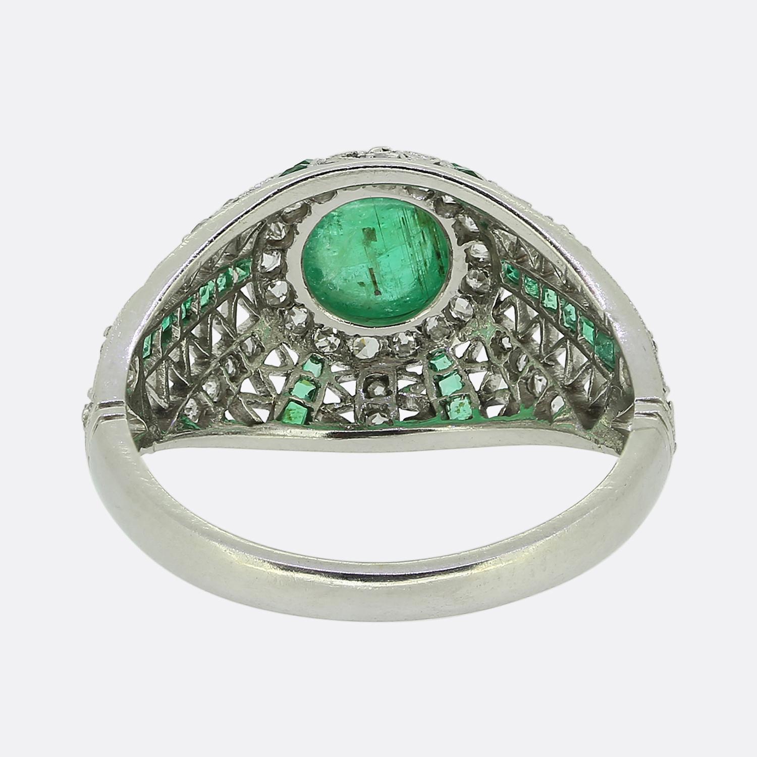 Art Deco Emerald and Diamond Bombe Ring In Good Condition For Sale In London, GB