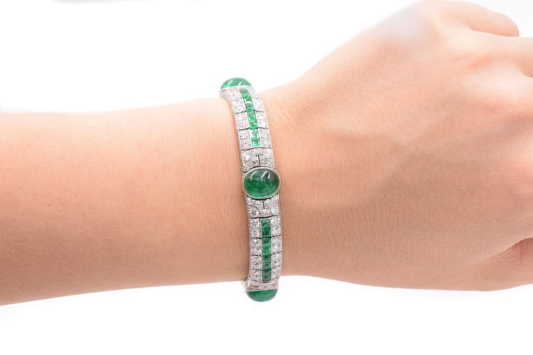 Women's Art Deco Emerald and Diamond Bracelet For Sale