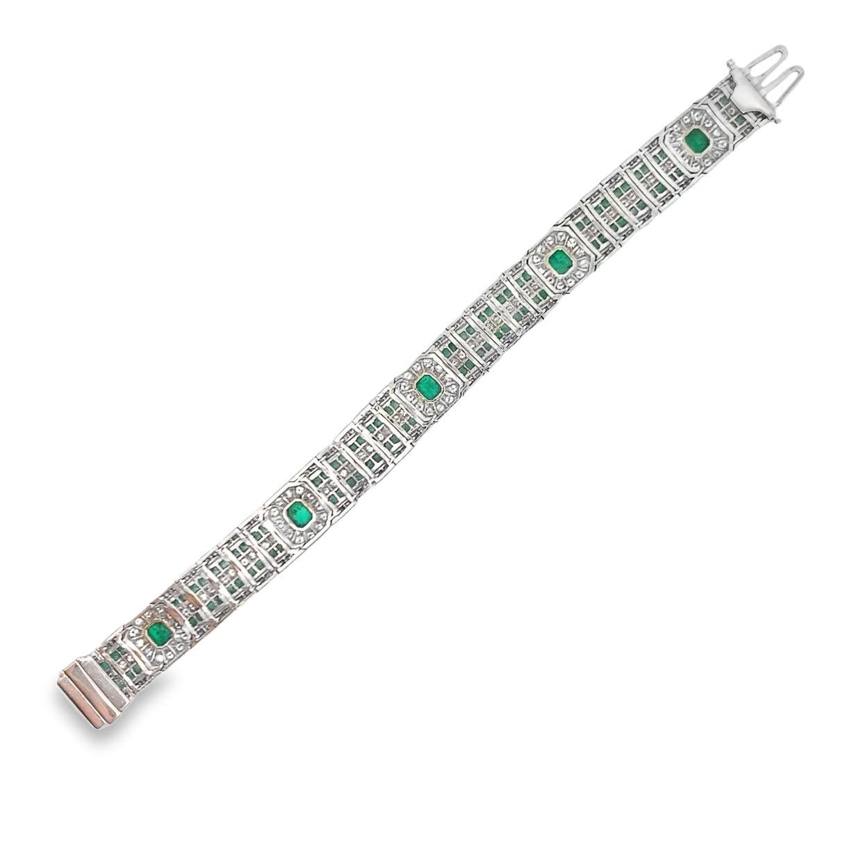 Art déco-Armband mit Smaragd und Diamanten Damen im Angebot