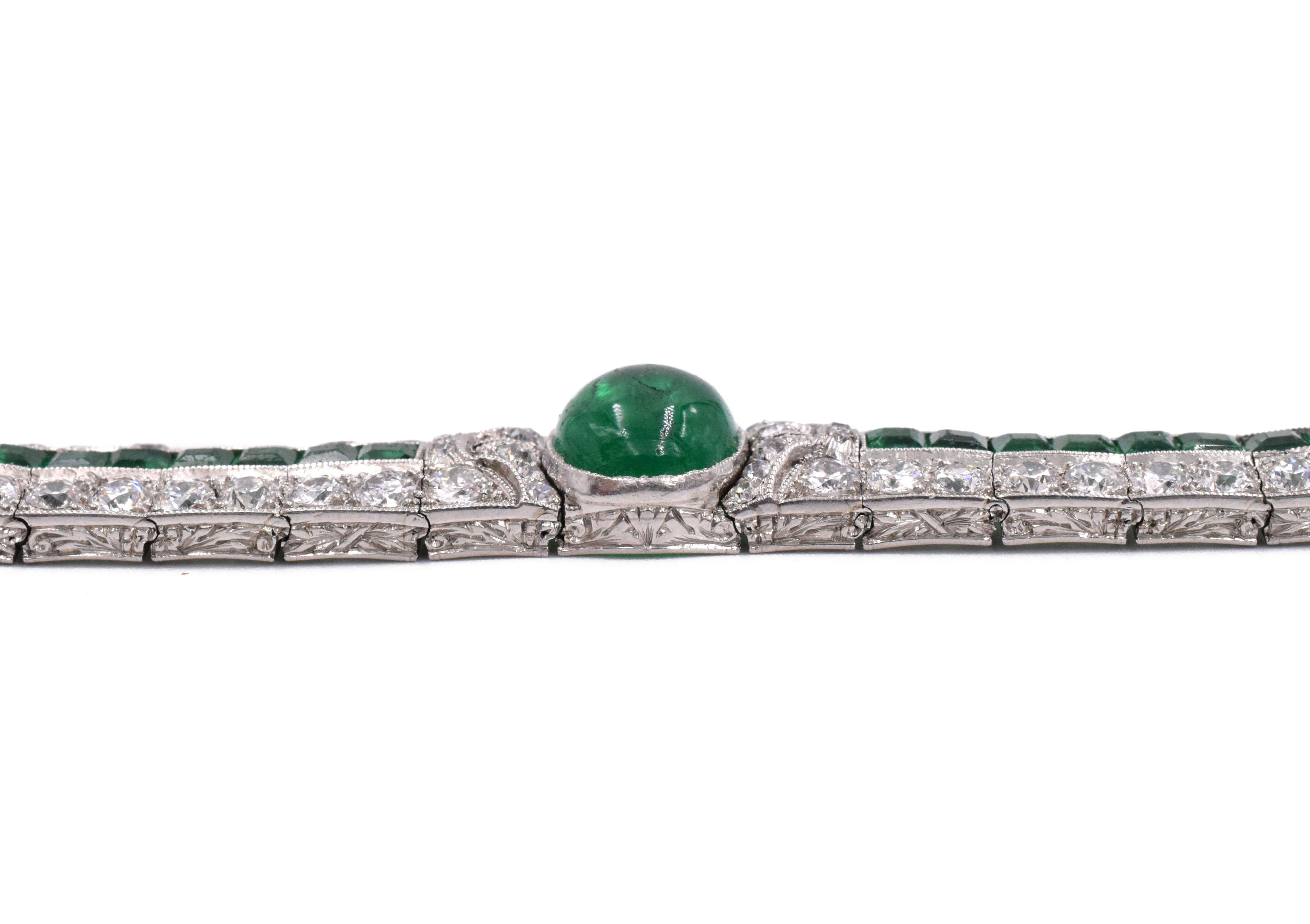 Art Deco Emerald and Diamond Bracelet For Sale 1