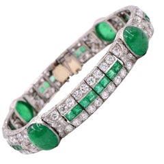 Antique Art Deco Emerald and Diamond Bracelet