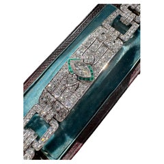 Antique Art Deco Emerald and Diamond Bracelet