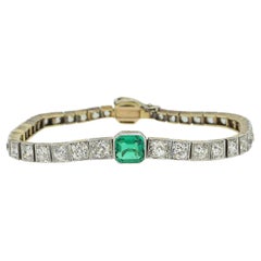 Antique Art Deco Emerald and Diamond Bracelet