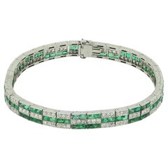 Pulsera Art Déco de Esmeraldas y Diamantes