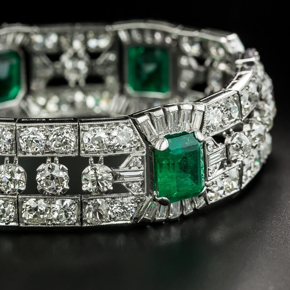 Art Deco Emerald and Diamond Bracelet, GIA, No Clarity Enhancement In Excellent Condition For Sale In San Francisco, CA