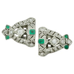 Platin-Broschenclips mit Smaragd und Diamant im Art-déco-Stil um 1920