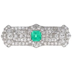 Antique Art Deco Emerald and Diamond Brooch