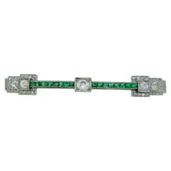 Art Deco Emerald and Diamond Brooch, Platinum