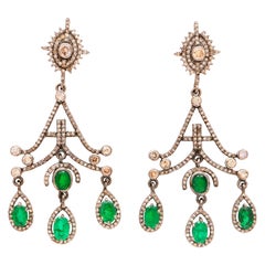 Antique Art Deco Emerald and Diamond Chandelier Earrings