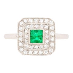 Art Deco Emerald and Diamond Cluster Ring, circa 1920s