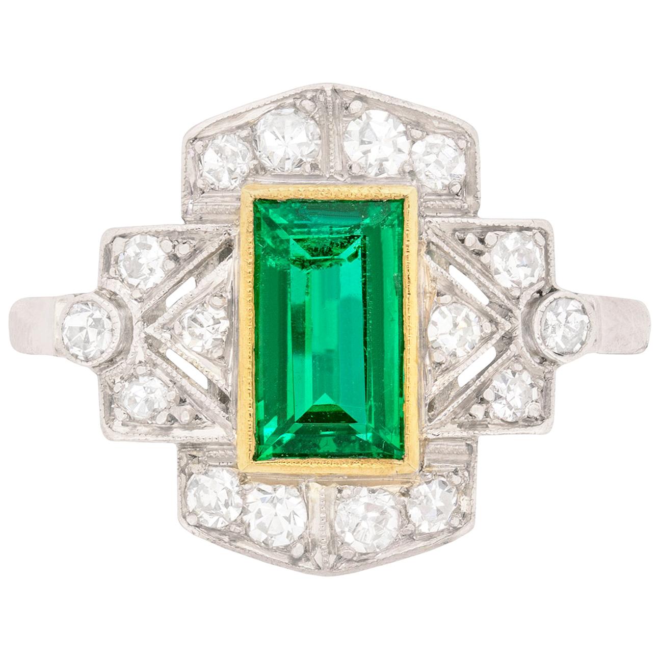 Art Deco Emerald and Diamond Cluster Ring, circa 1920s