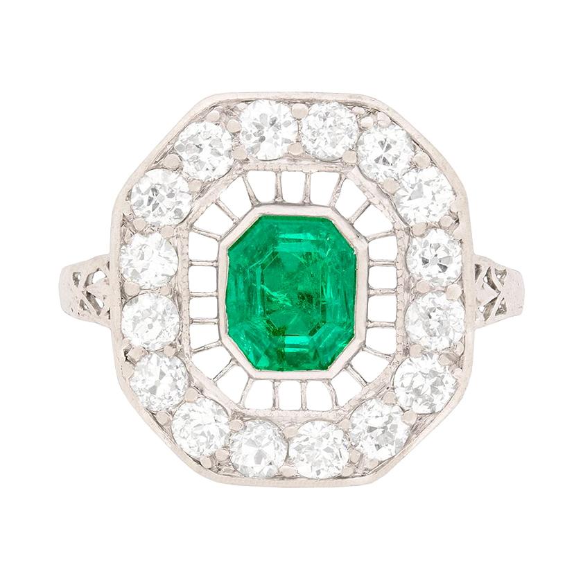 Art Deco Emerald and Diamond Cluster Ring, circa 1920s